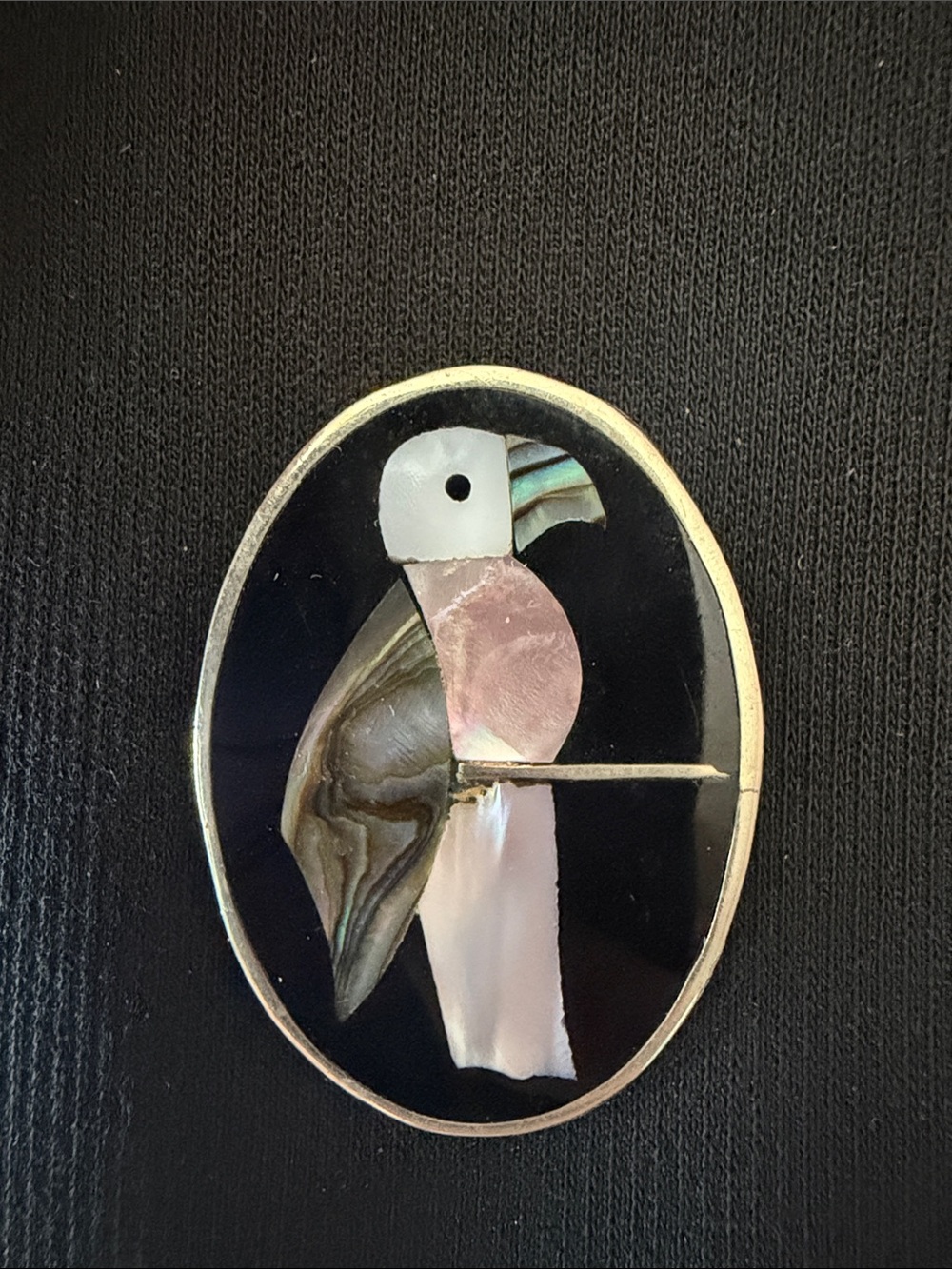 Vintage Southwestern silver brooch pin inlaid with natural mother of pearl